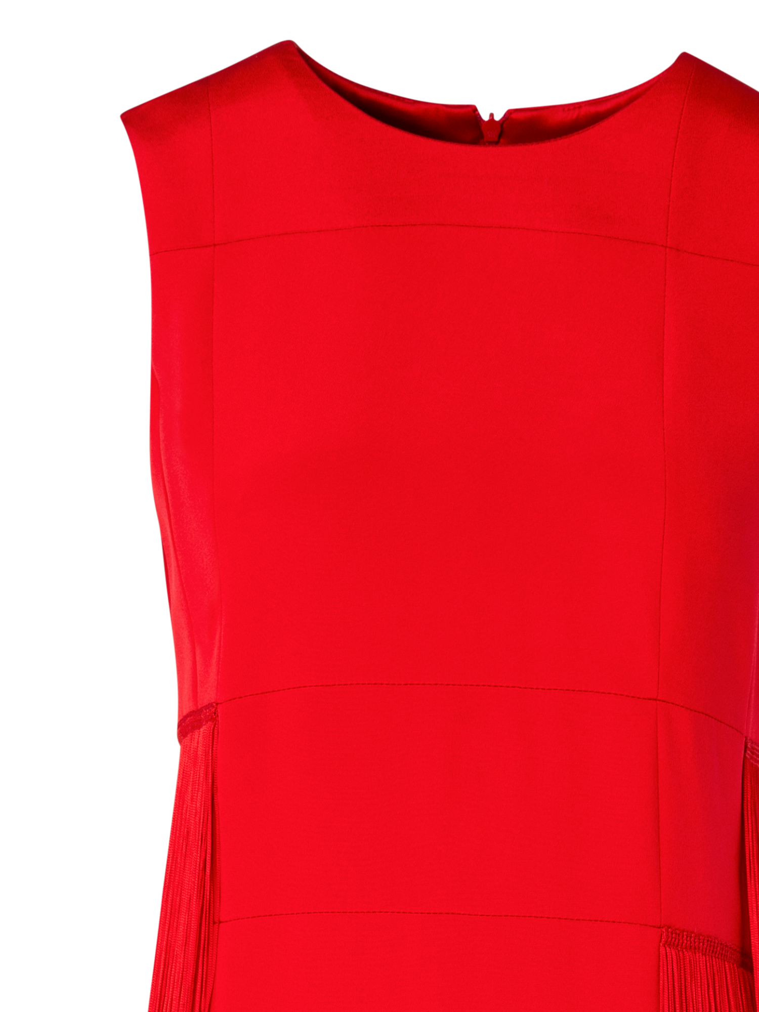 Designer Sleeveless Silk Dress with Fringes - red