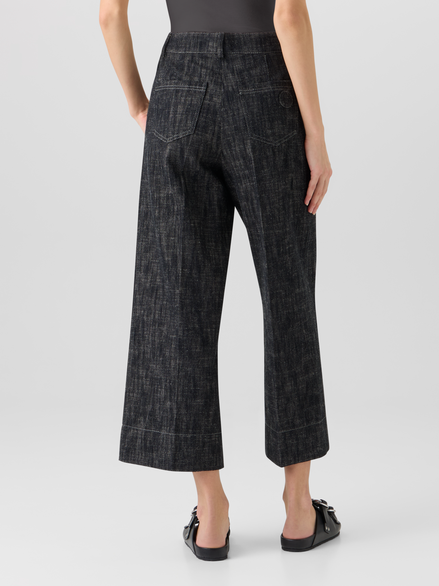 Designer Chiara Wide-Leg Pants in Washed Heavyweight Cotton-Denim - black 