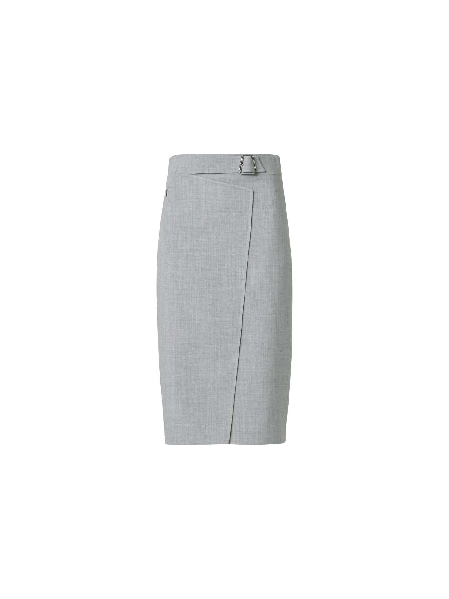 Designer Wool Double-Face Wrap Effect Pencil Skirt - grey