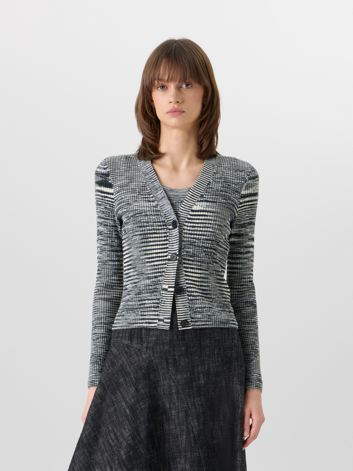 Designer Long-Sleeve Merino Wool Knit Cardigan - grey #editorial