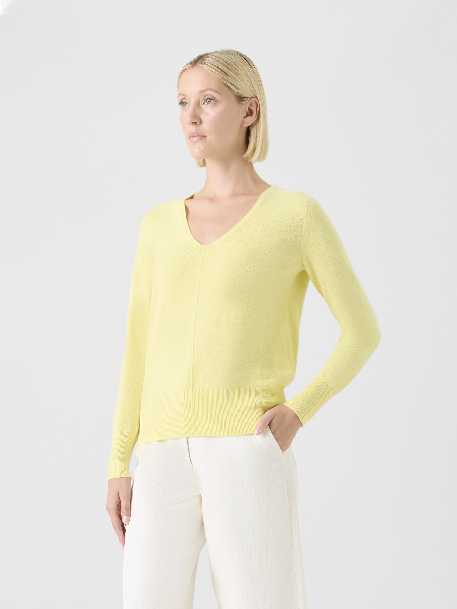 Designer Pure Cashmere V-Neck Sweater - yellow 
