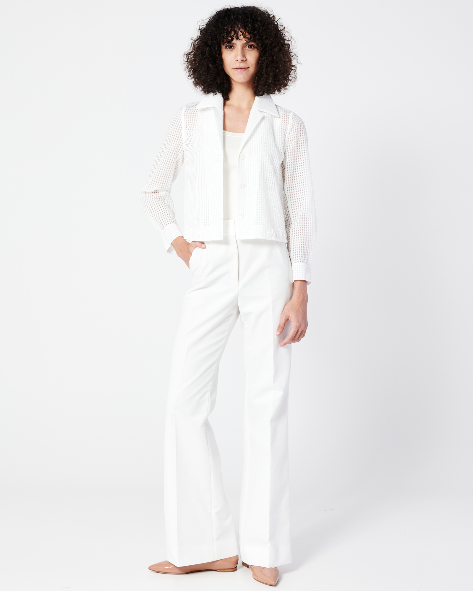 Designer Sleeveless Silk Georgette Top - ecru - white 