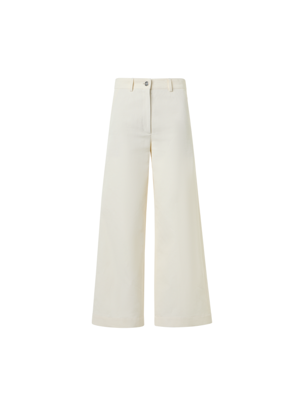 Designer Cropped Wide-Leg Cotton Linen Gabardine Pants - ecru