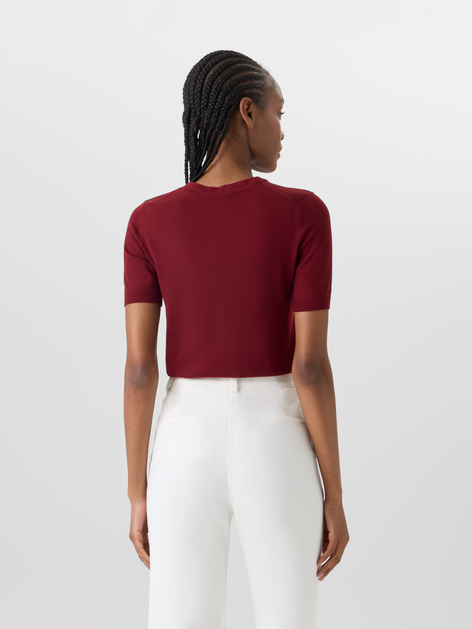 Designer Short-Sleeve Merino Wool Knit Sweater - red 