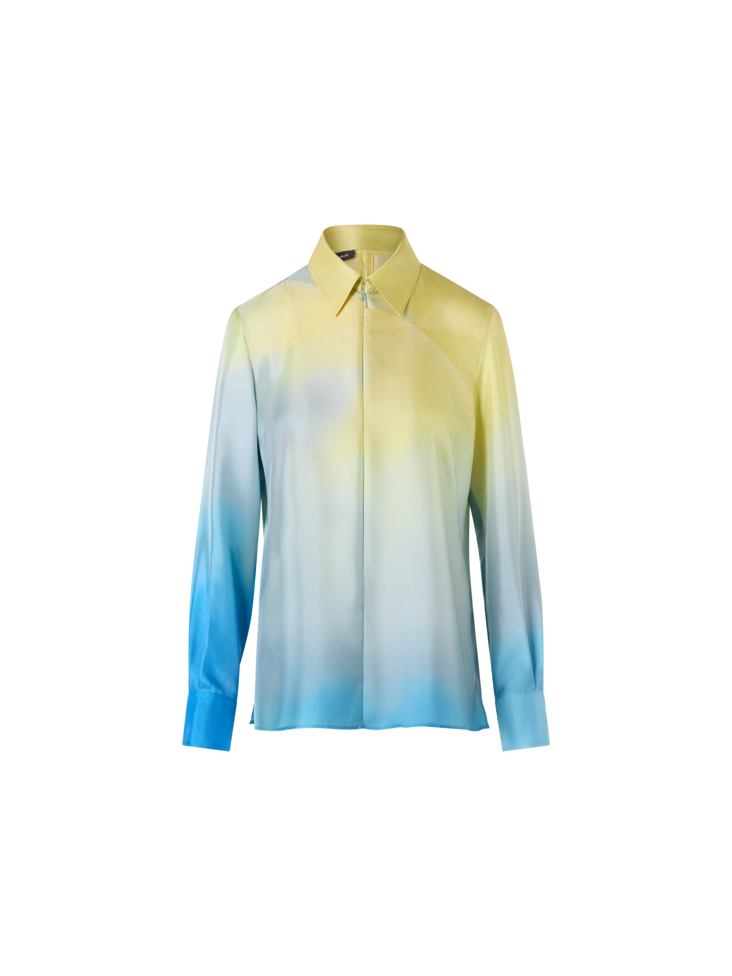 Designer Silk Twill Tunic Blouse with Sunbeam Print - blue - multicolor