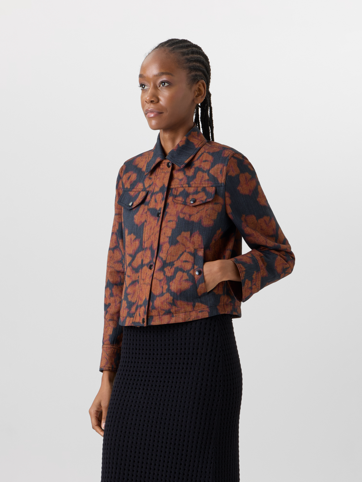 Designer Long-Sleeve Ikat Flower Short Jacket - multicolor #editorial