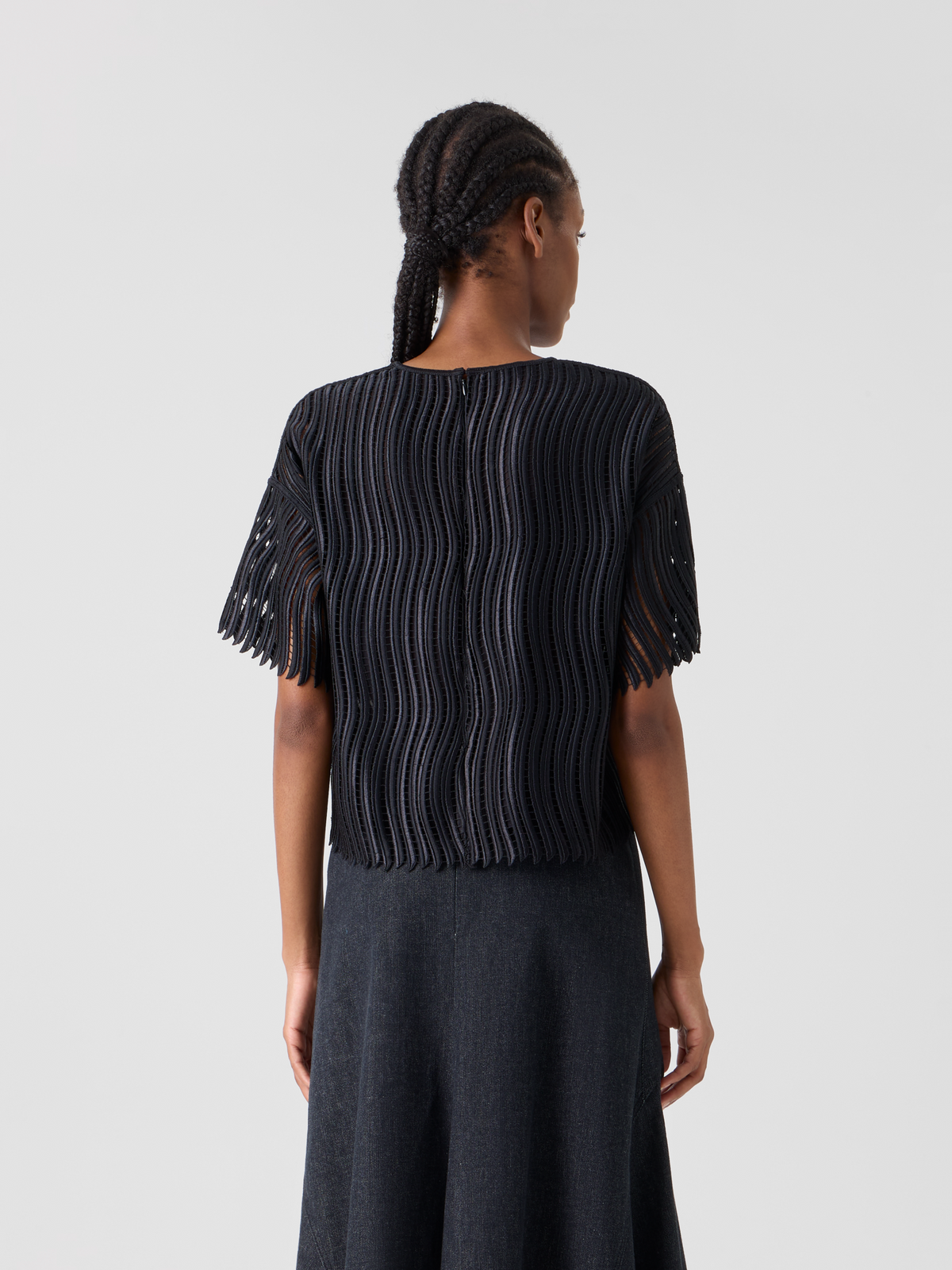 Designer Boxy Blouse in Wave Guipure - black