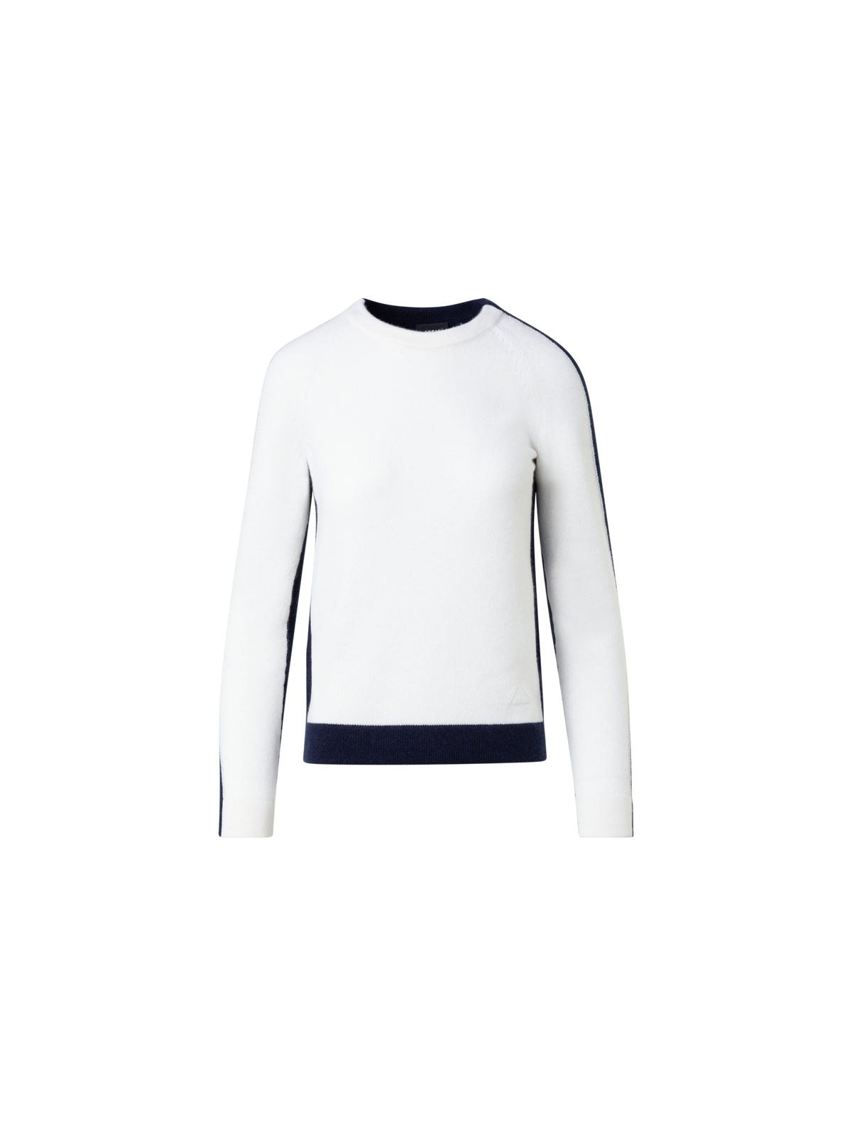 Designer 100% Cashmere Two-Tone Knit Sweater - navy - ecru - white