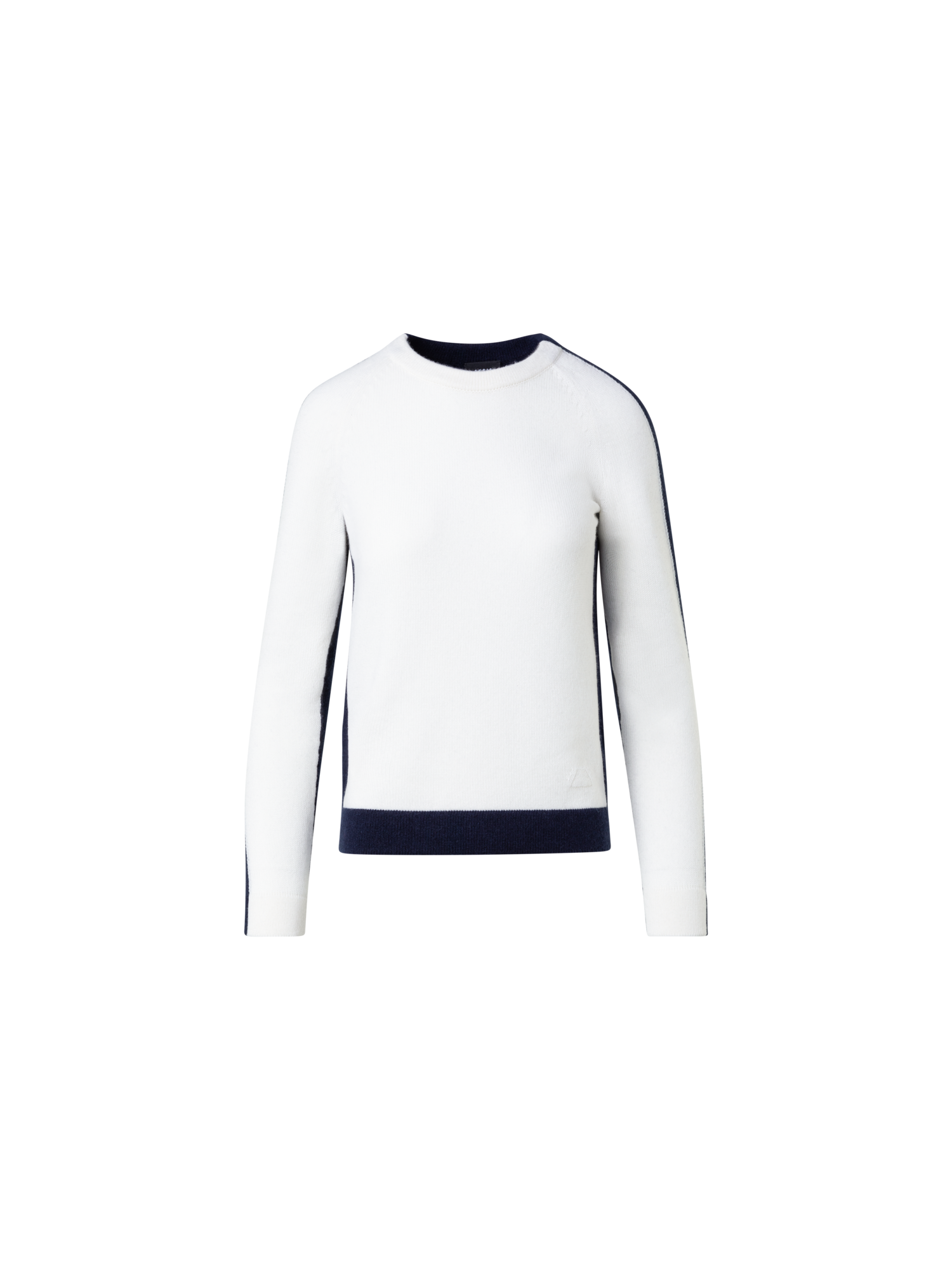 Designer 100% Cashmere Two-Tone Knit Sweater - navy - ecru - white