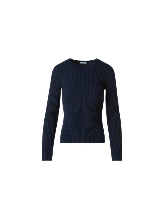 Designer Short Sleeve Sweater in Merino Wool - neutral - navy - blue