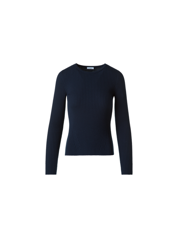 Designer Short Sleeve Sweater in Merino Wool - neutral - navy - blue