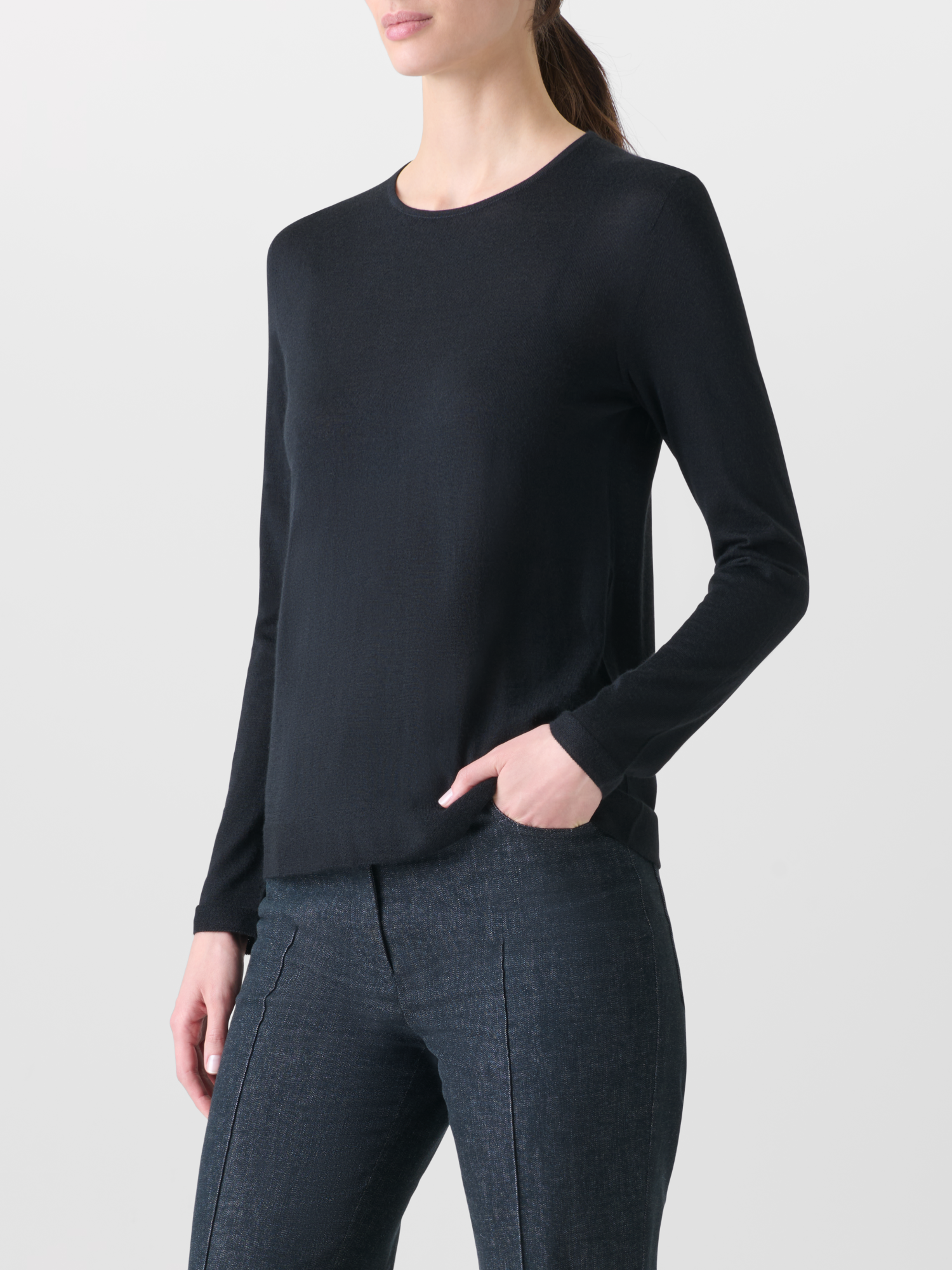 Designer Seamless Pullover from Cashmere Silk - black 