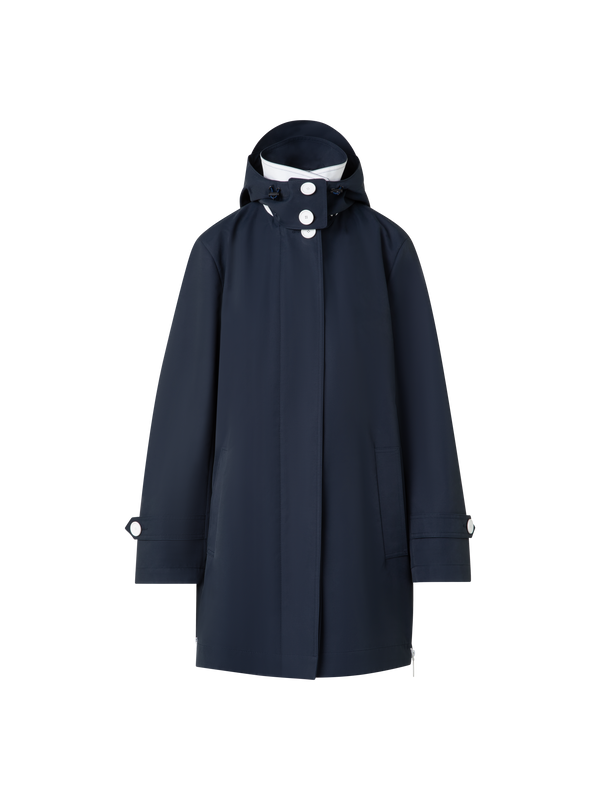 Designer Water Repellent Parka with Detachable Hood - navy - blue