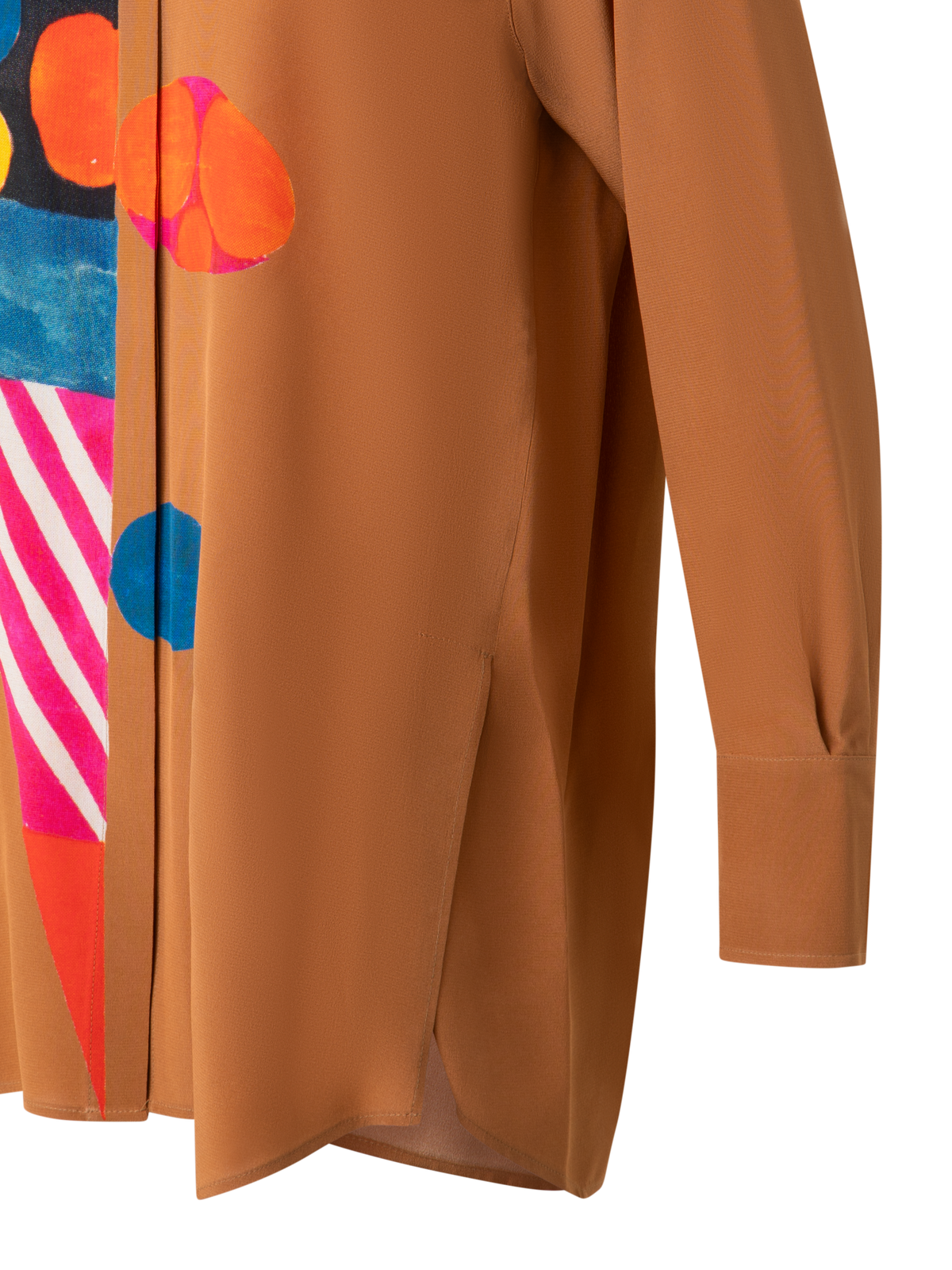 Designer Oversized Silk Tunic Blouse with Rooster Print - brown - multicolor