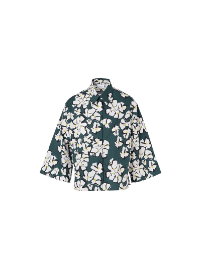 Designer Bracelet-Sleeve Papercut Flower Shirt Blouse - green