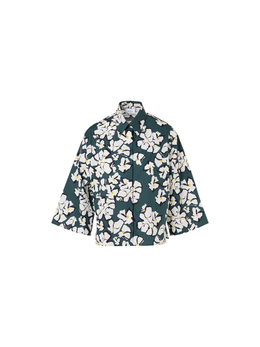 Designer Bracelet-Sleeve Papercut Flower Shirt Blouse - green