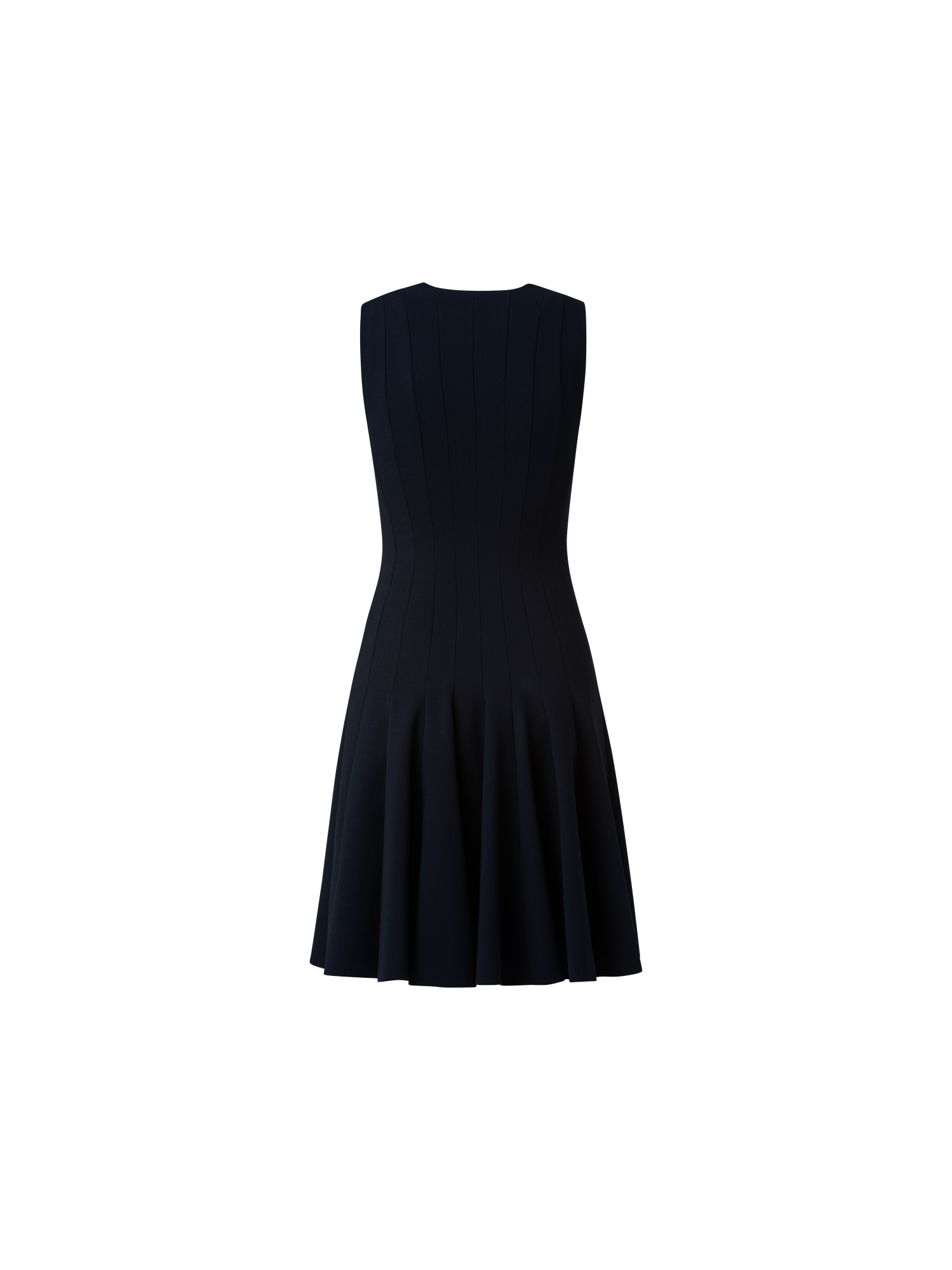 Designer Wool Double-Face Dress with Skaters Pleats - navy - blue