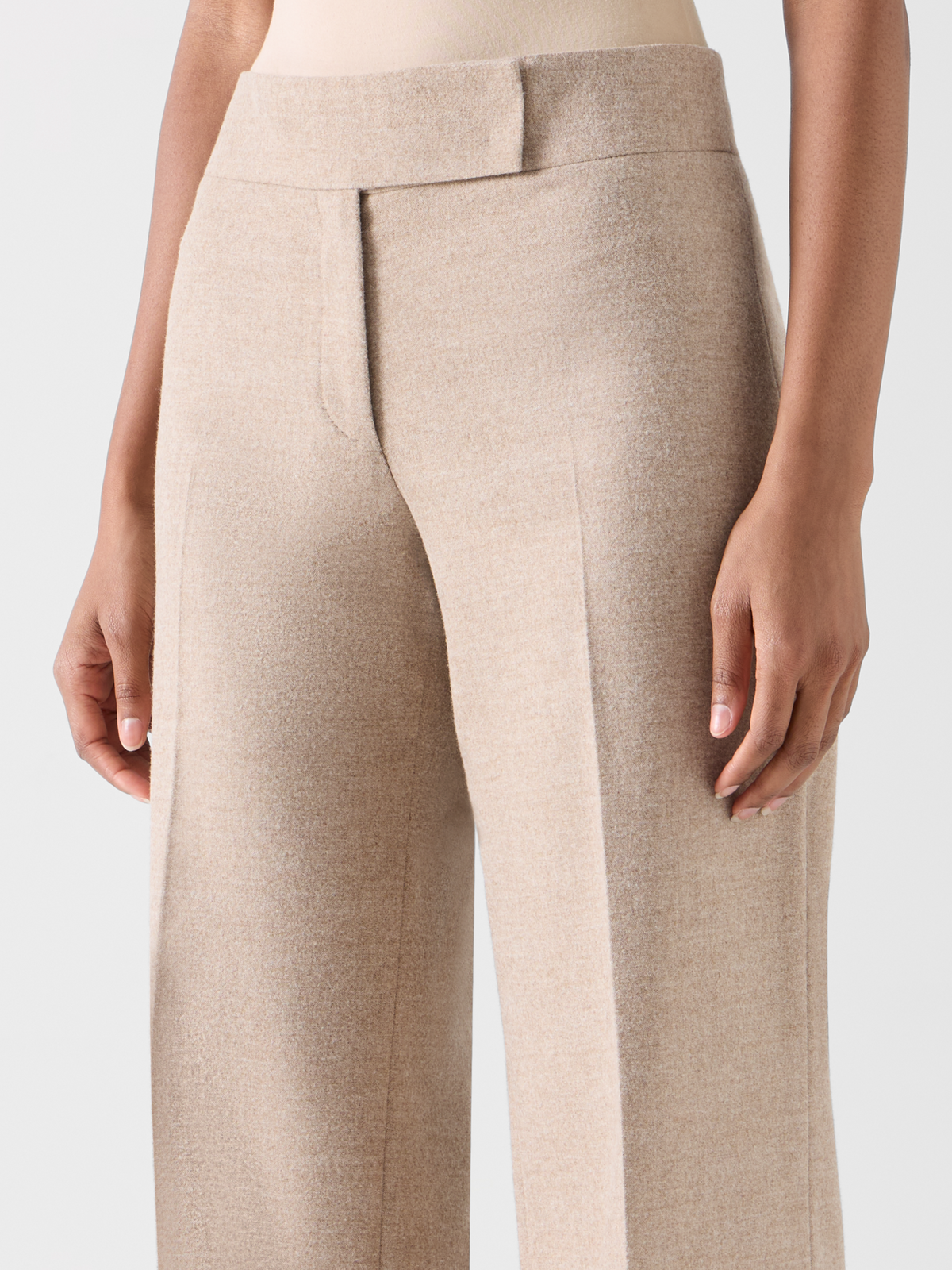 Designer Wide Leg Wool Flannel Pants with High Cuff - beige 