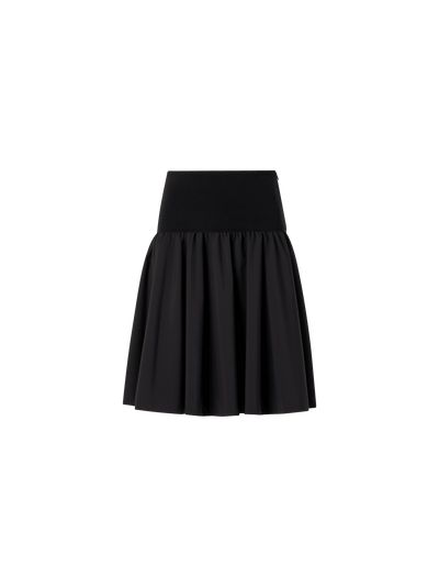 Designer Flared Mixed-Media Mini Skirt - black