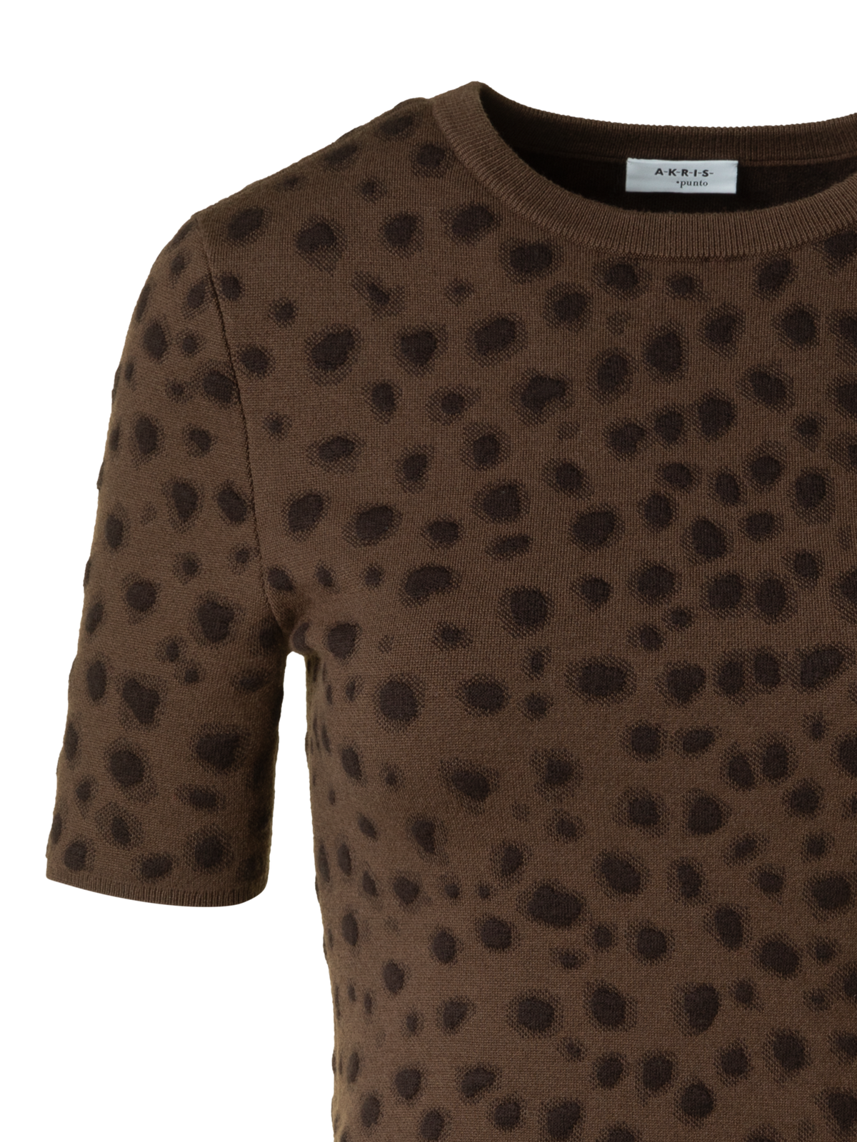 Designer Fitted Merino Wool Knit Top in Leopard Jacquard - neutral - brown