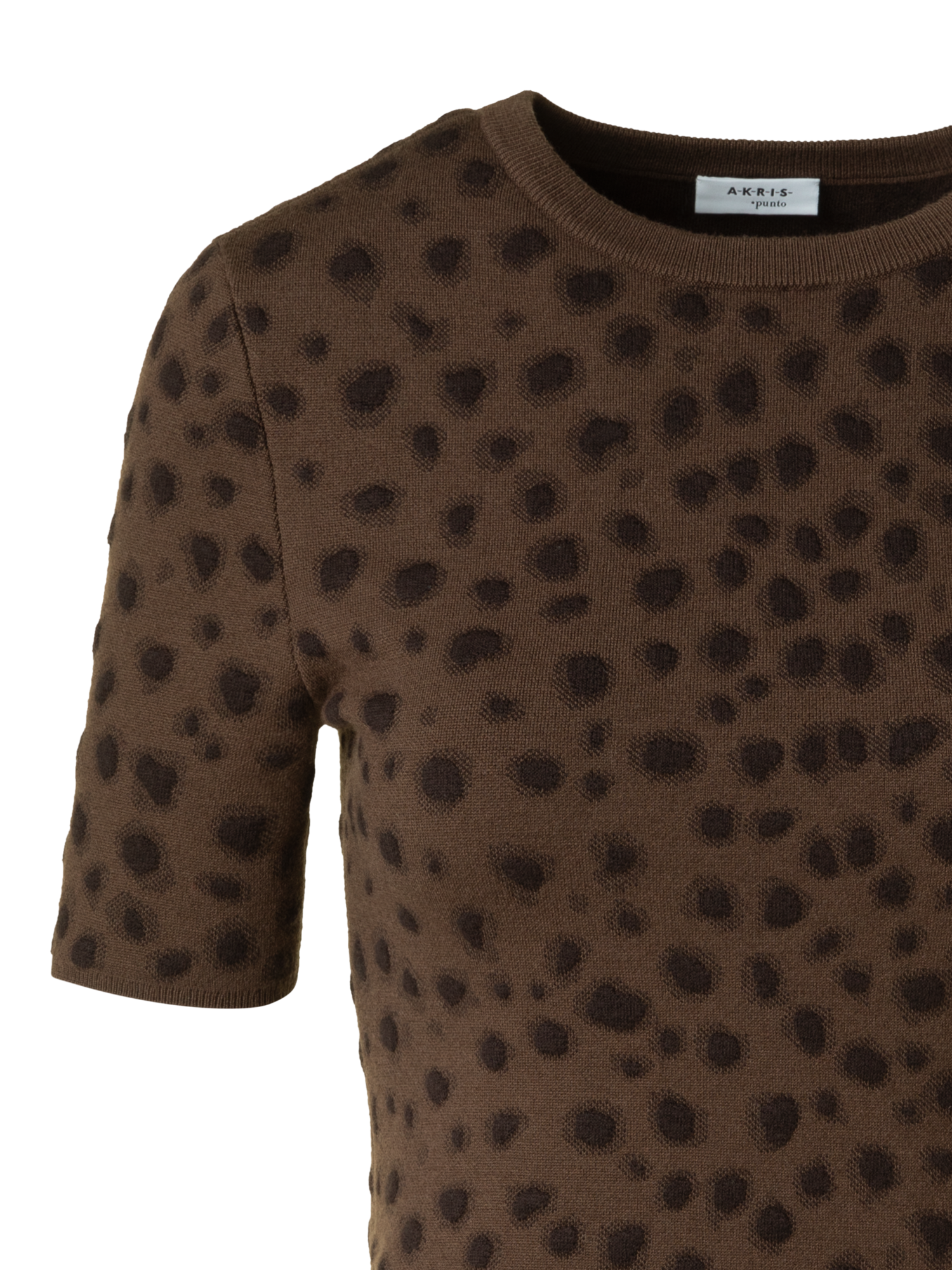 Designer Fitted Merino Wool Knit Top in Leopard Jacquard - neutral - brown