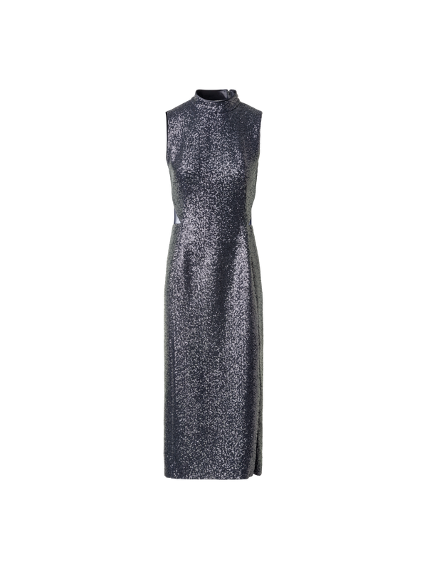 Designer Sequined Sheath Dress with Open Back - grey