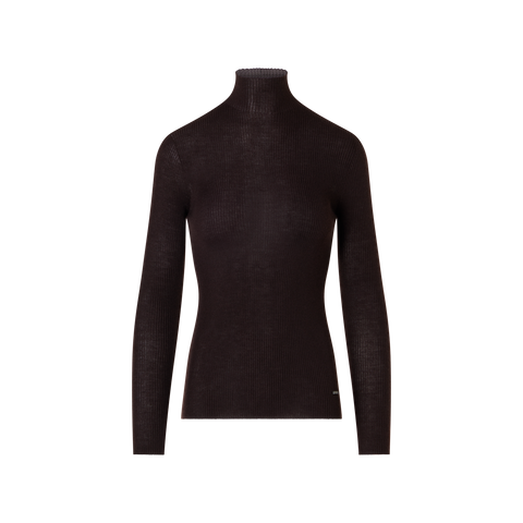 Fine Rib Cashmere Silk Mock Neck Sweater