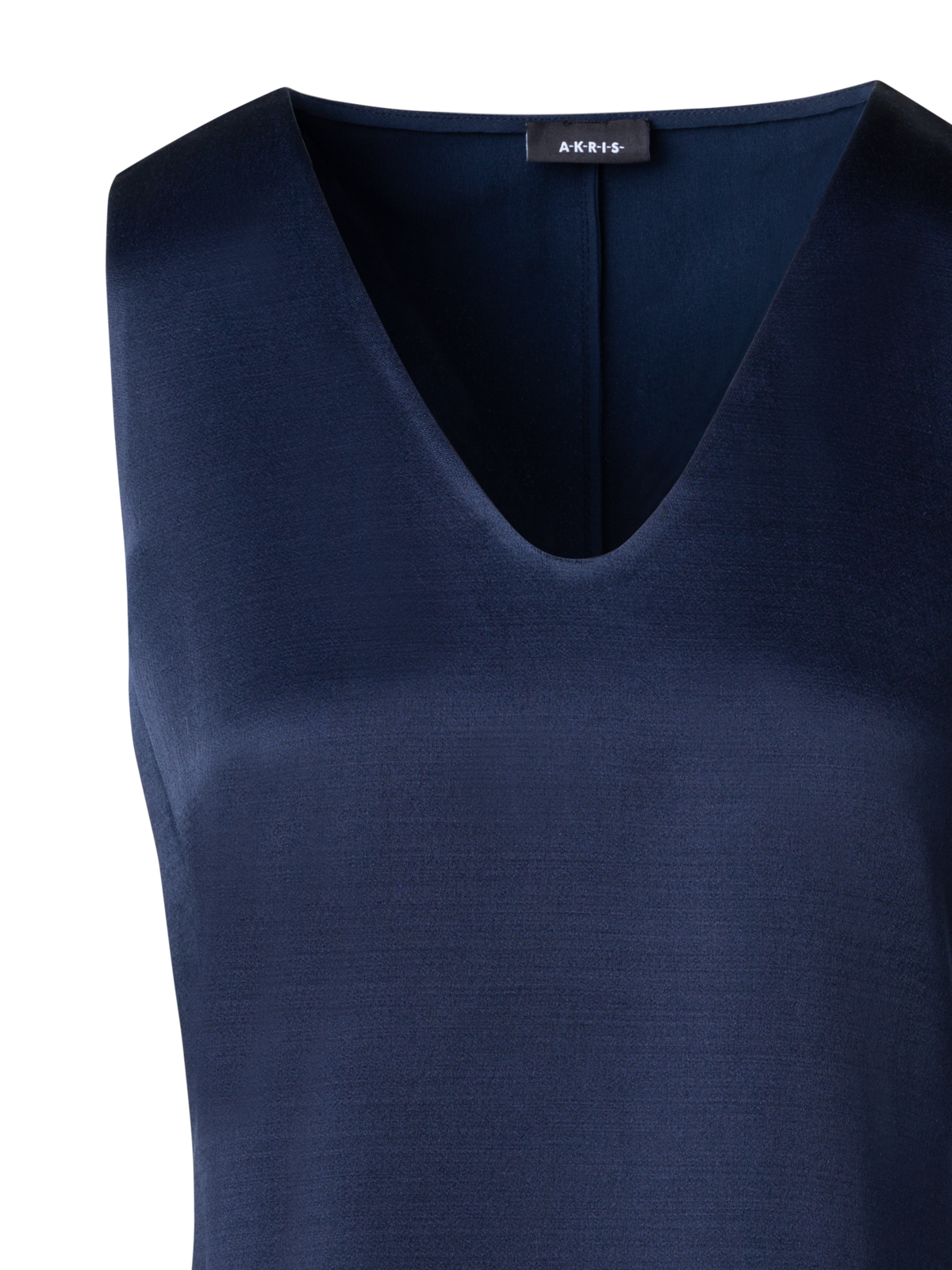 Designer Wool Satin Sleeveless Blouse Top - navy - blue