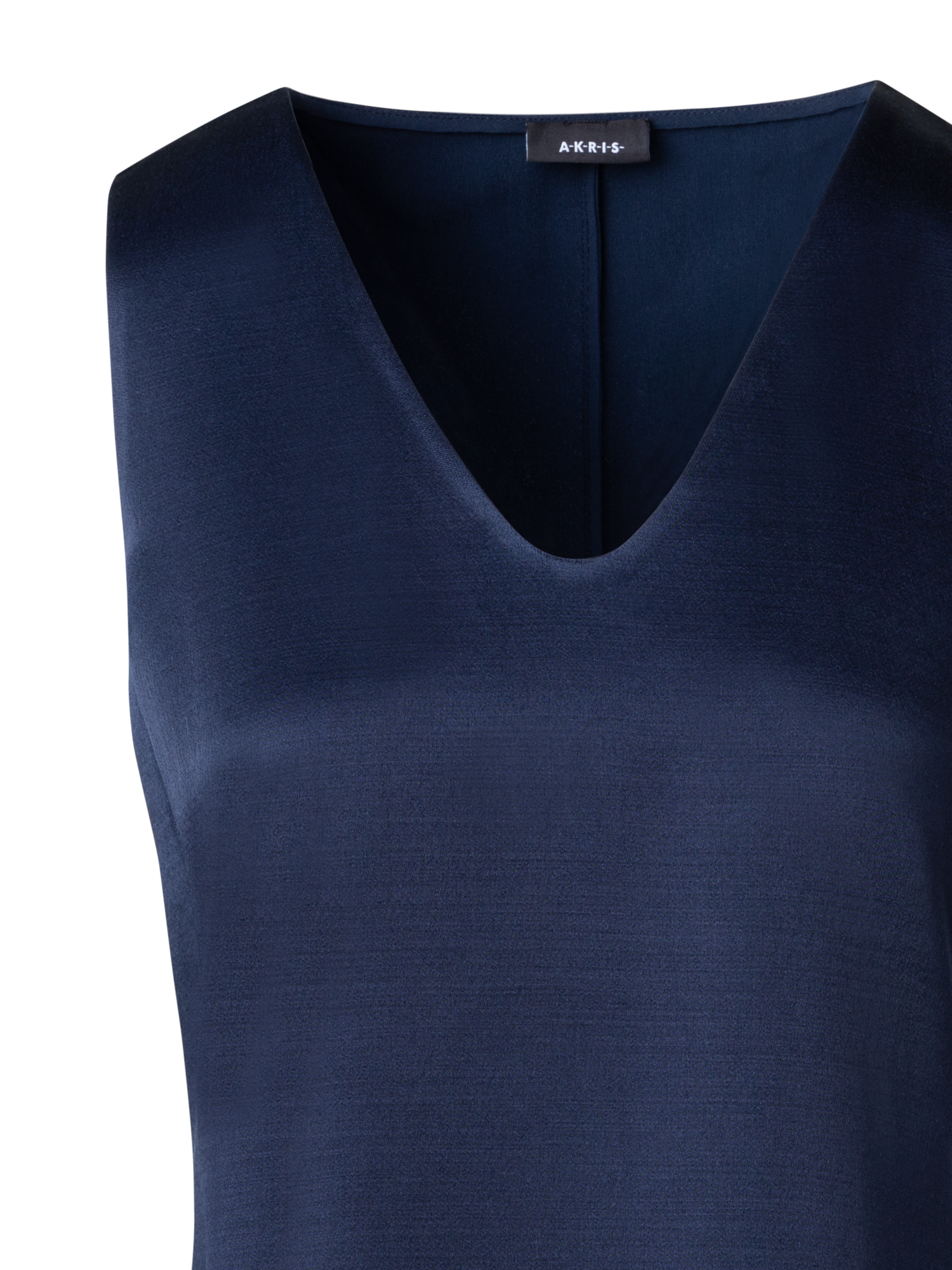 Designer Wool Satin Sleeveless Blouse Top - navy - blue