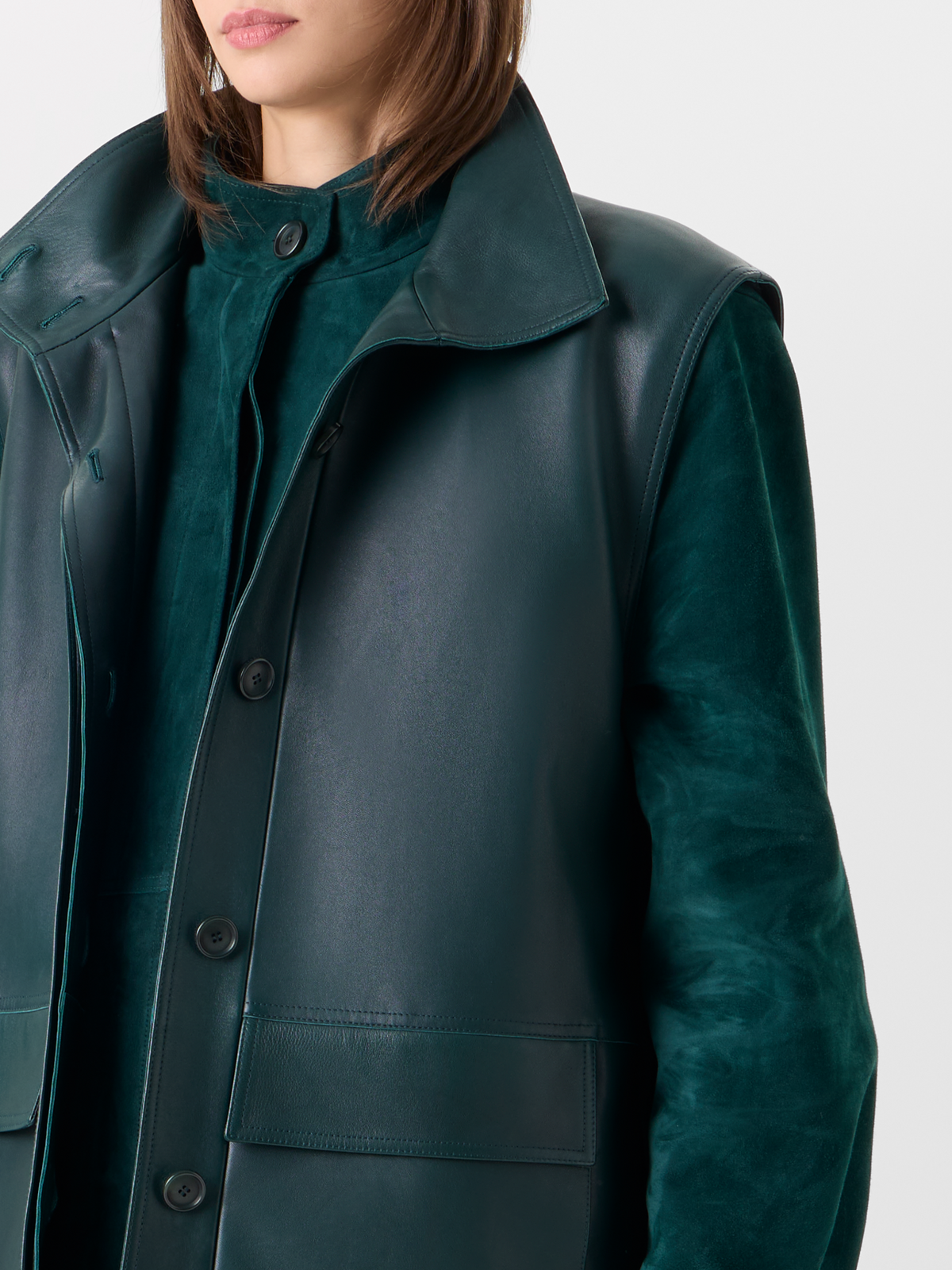 Designer Suede Blouson with Nappa Leather Gilet - green 