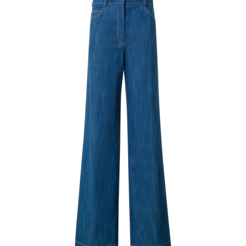 Wide Cotton Denim Stretch Pants