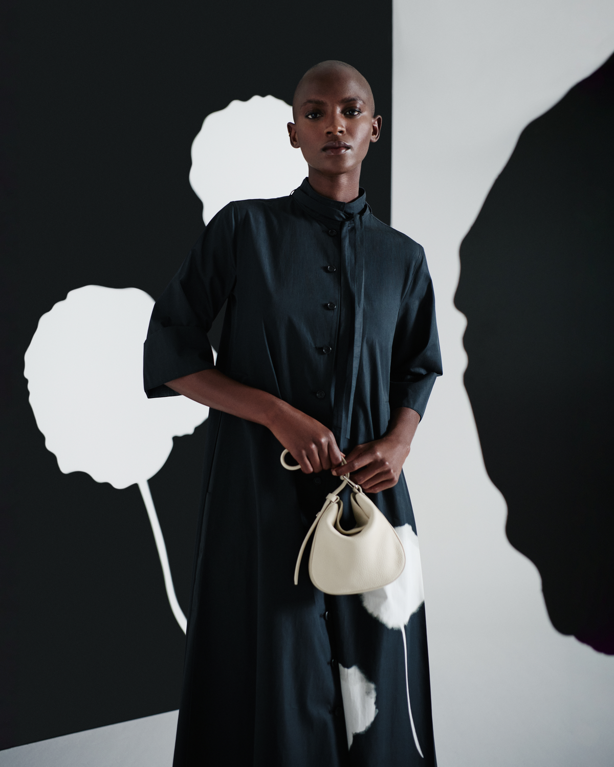 Designer Midi Shirt Dress with Dandelion Print - black - multicolor #editorial