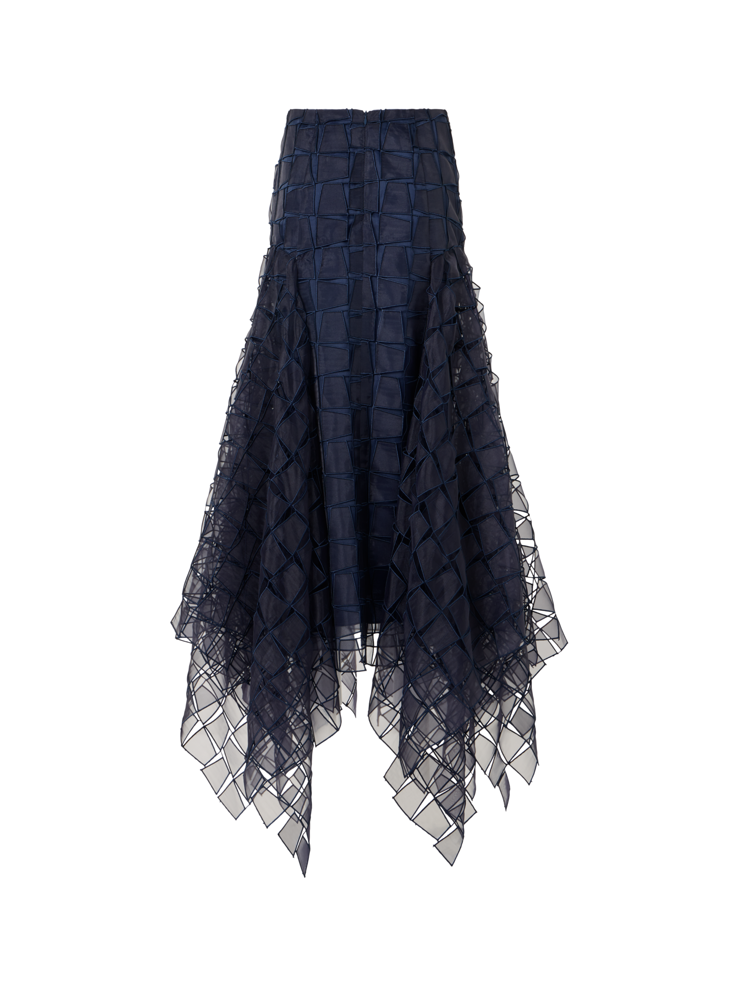 Designer Trapezoid Organza Handkerchief Skirt - navy