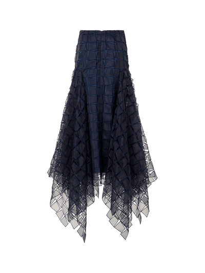 Designer Trapezoid Organza Handkerchief Skirt - navy