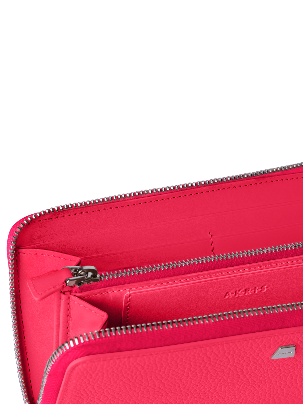 Designer Long Zip Around Wallet in Leather - red