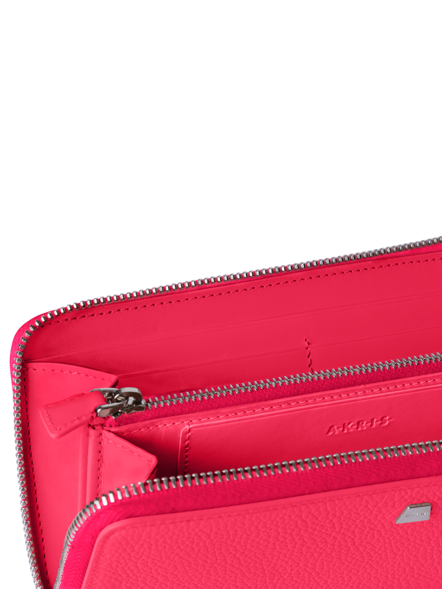 Designer Long Zip Around Wallet in Leather - red