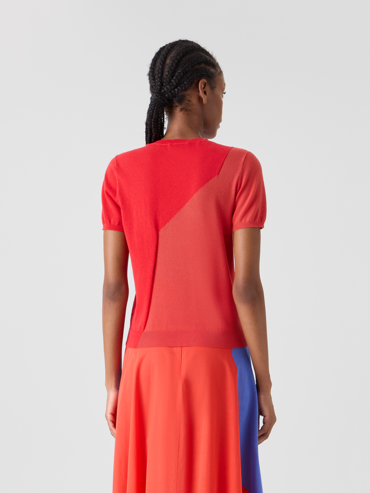 Designer Silk Cotton High Plains Intarsia Sweater - red