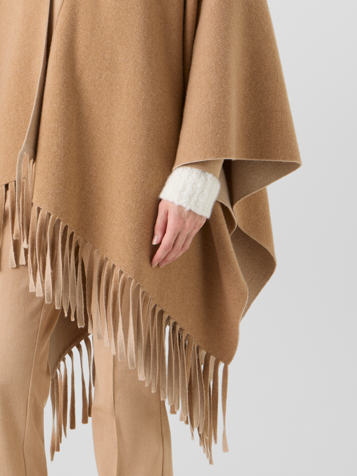 Designer Cashmere Double-Face Knit Cape - brown #editorial