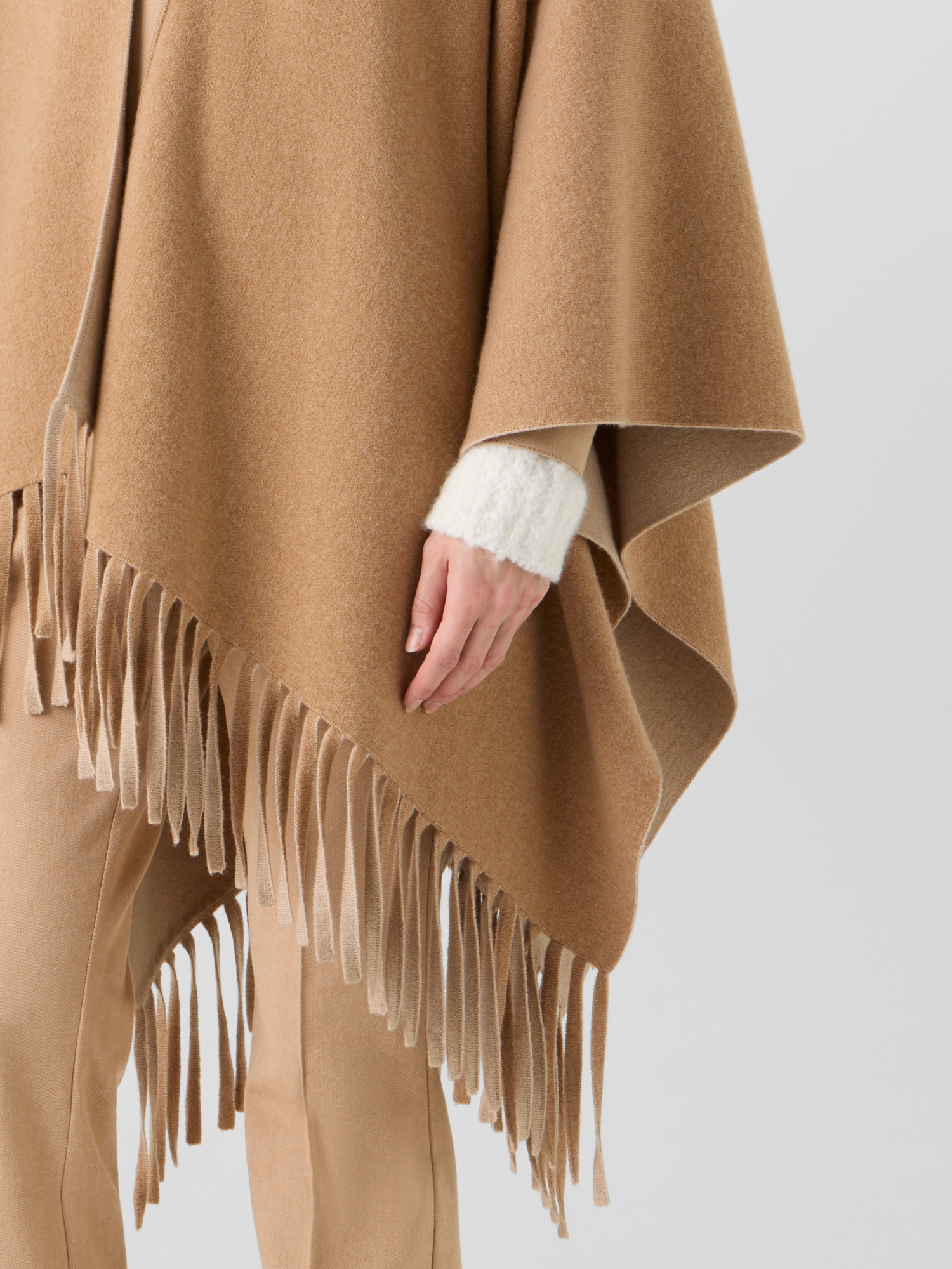 Designer Cashmere Double-Face Knit Cape - brown 