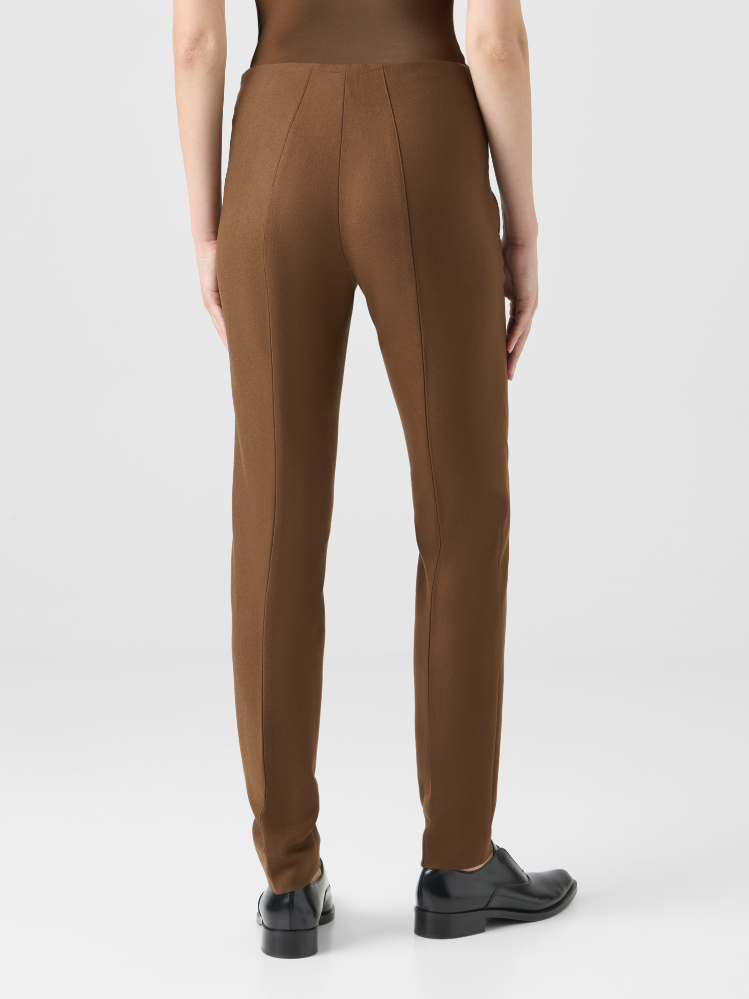 Designer Slim Wool Stretch Flannel Pants - brown 