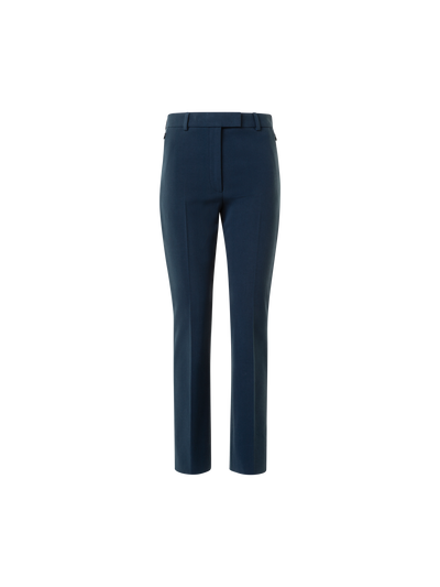 Designer Cropped Straight Stretch Lyocell Wool Pants - neutral - navy - blue