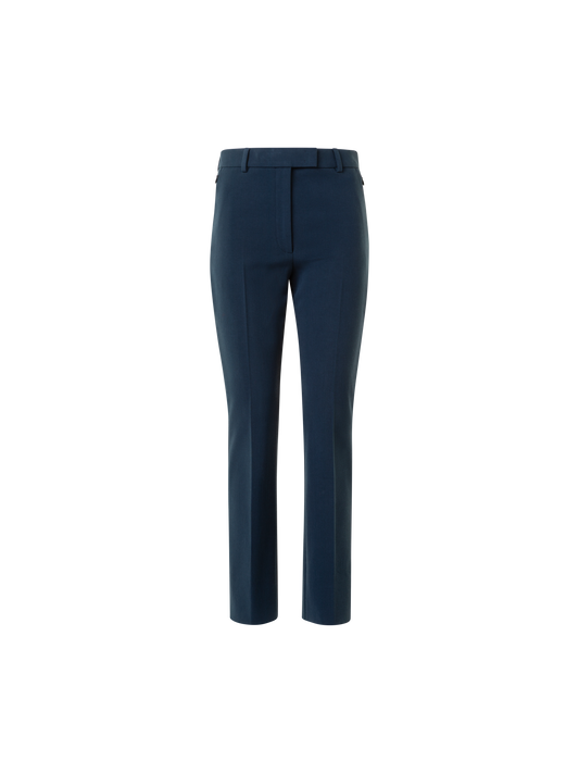 Designer Cropped Straight Stretch Lyocell Wool Pants - neutral - navy - blue