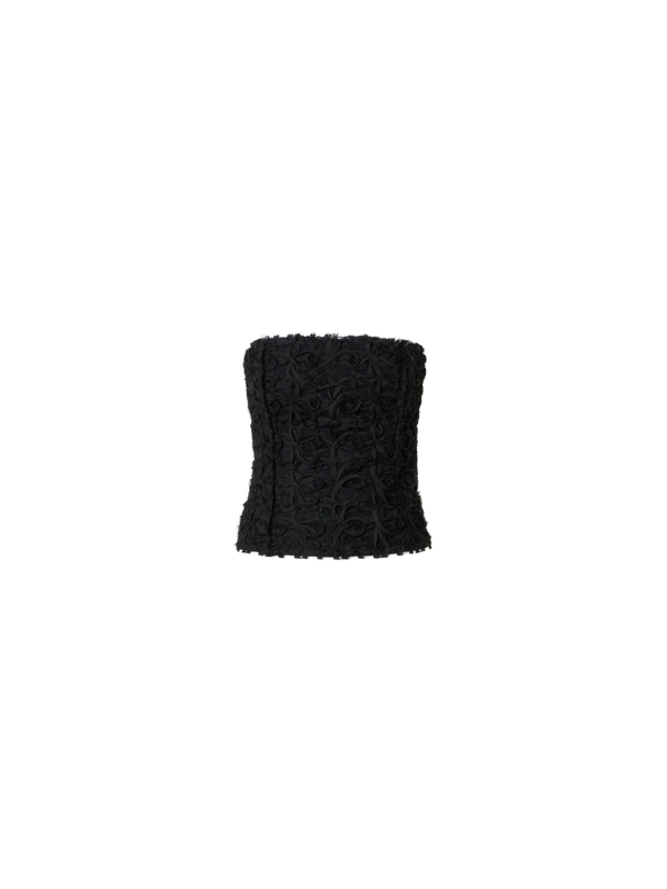 Designer 3D Scribble Embroidered Bustier Top - black