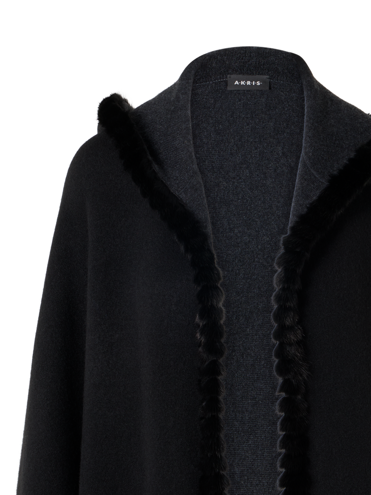 Designer Reversible Hooded Cashmere Cape with Mink Trim - grey - black