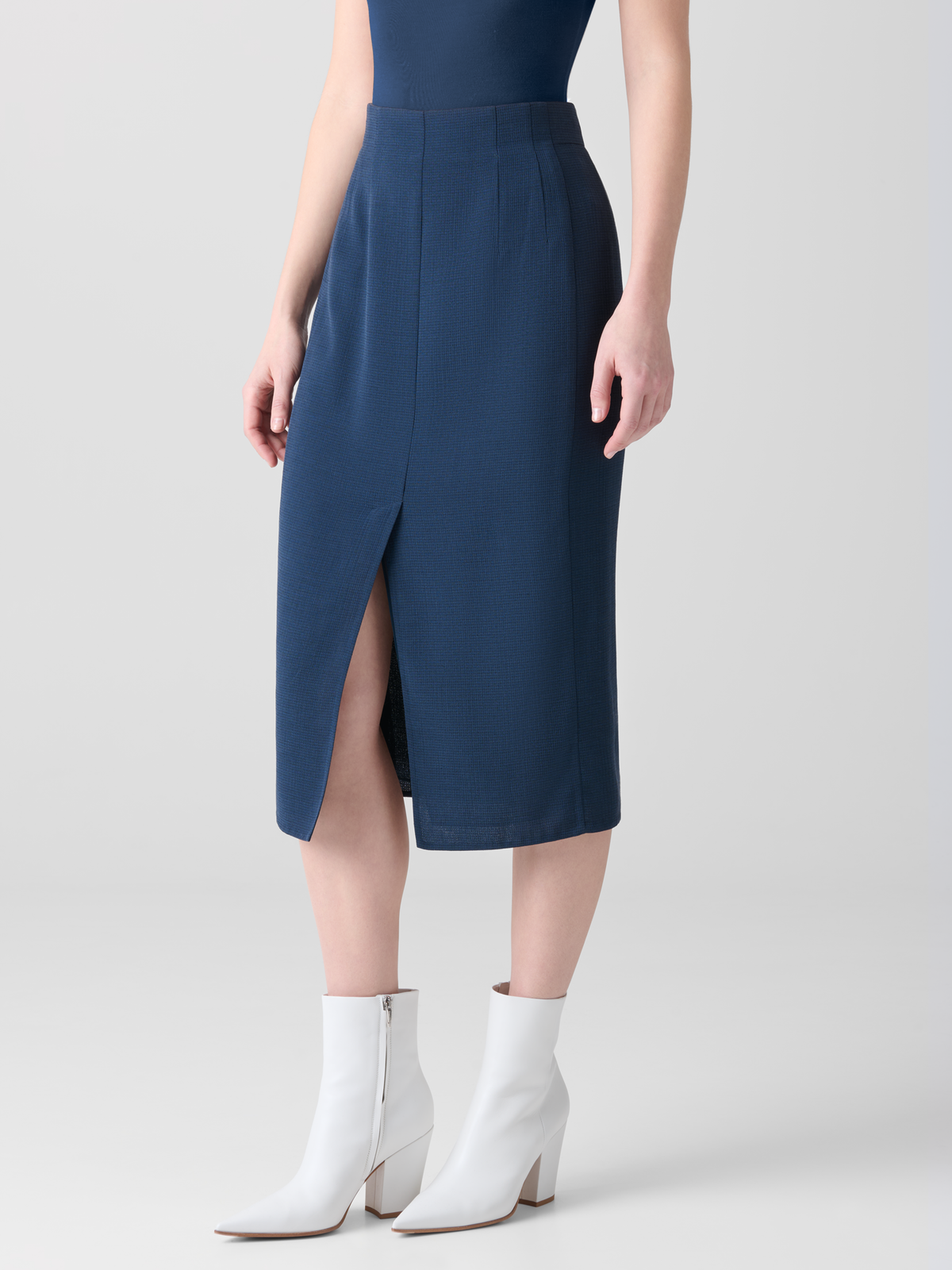 Designer Pencil Skirt in Cotton Silk Double-Face - blue