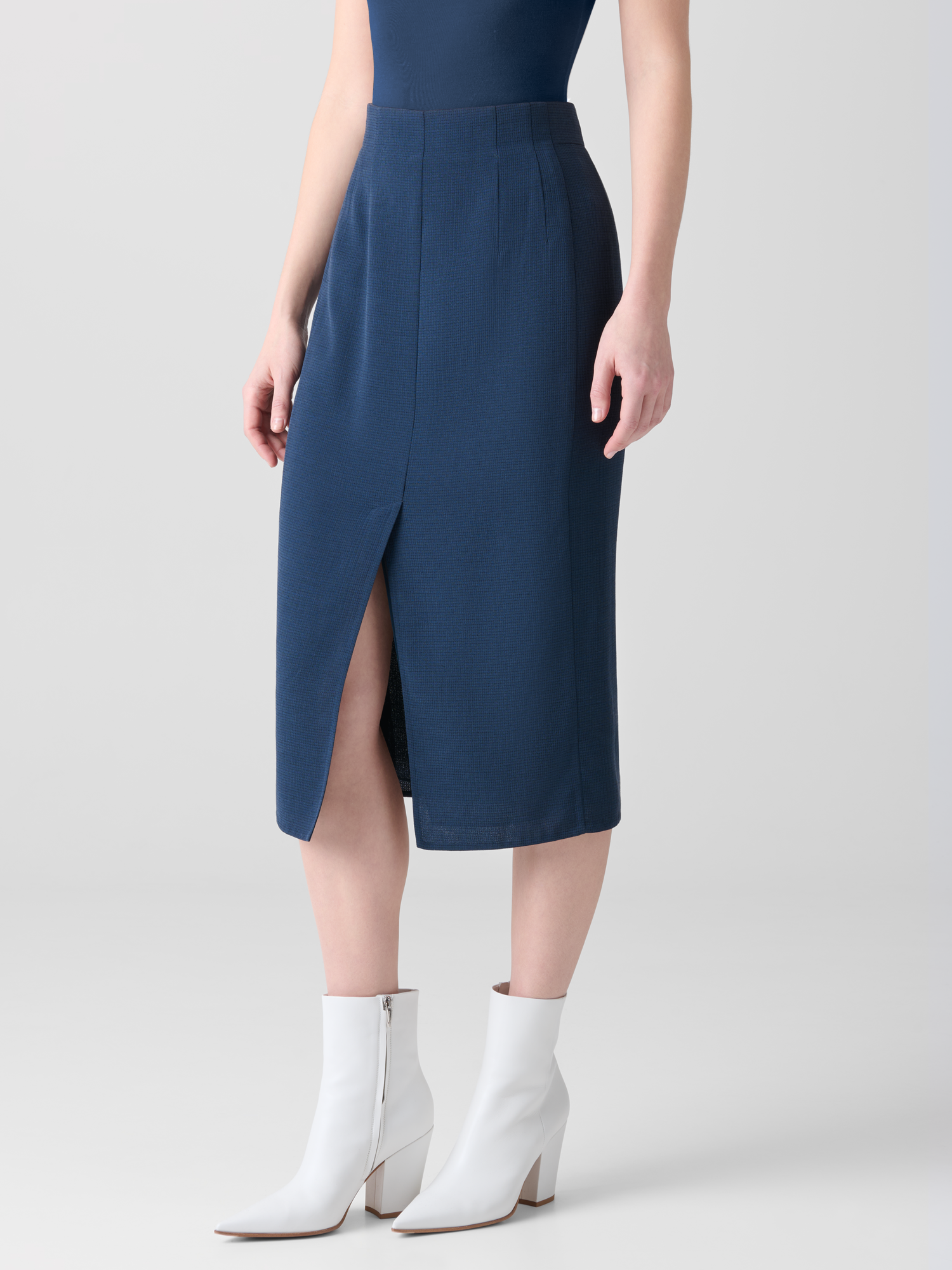 Designer Pencil Skirt in Cotton Silk Double-Face - blue