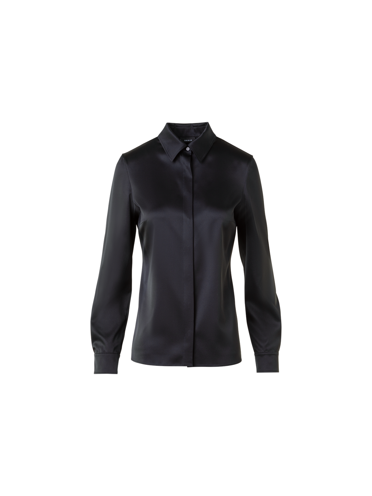 Designer Stretch Silk Satin Shirt Blouse - black - neutral