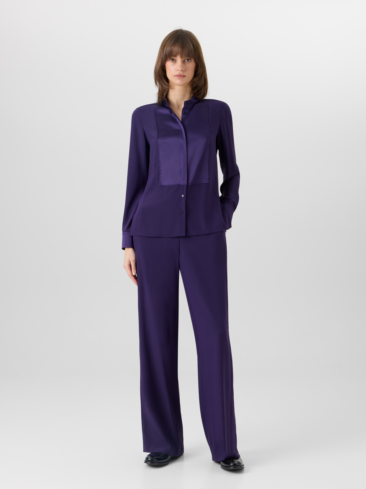 Designer Long-Sleeve Stretch-Silk Blouse - purple #editorial