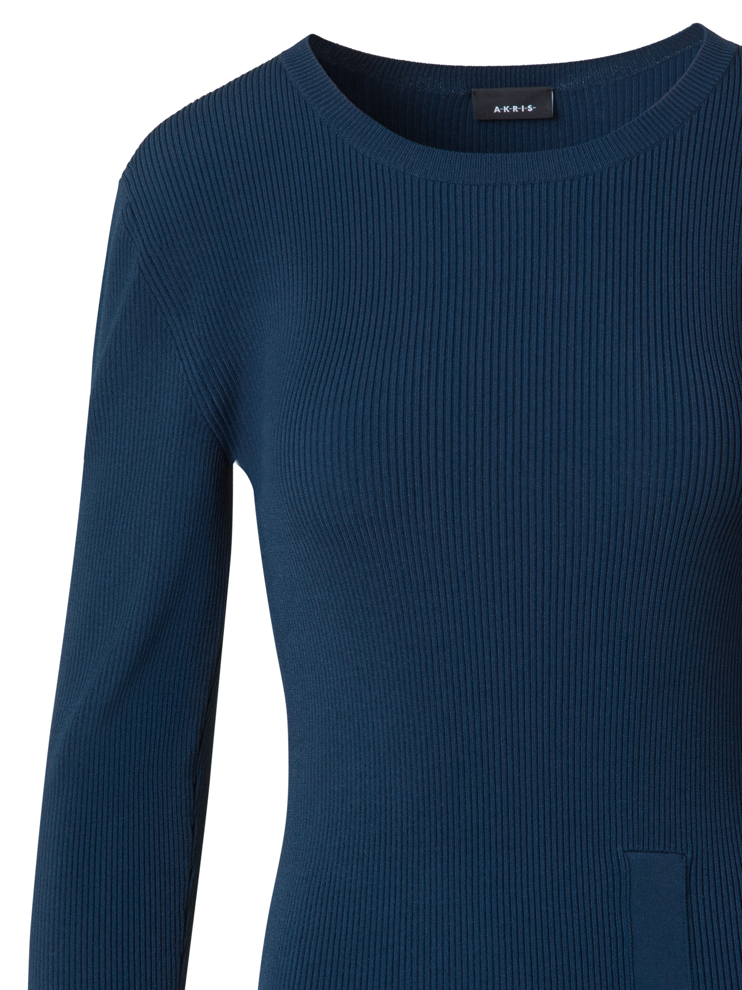 Designer Long-Sleeve Tube Dress in Rib Knit Stretch - neutral - navy - blue