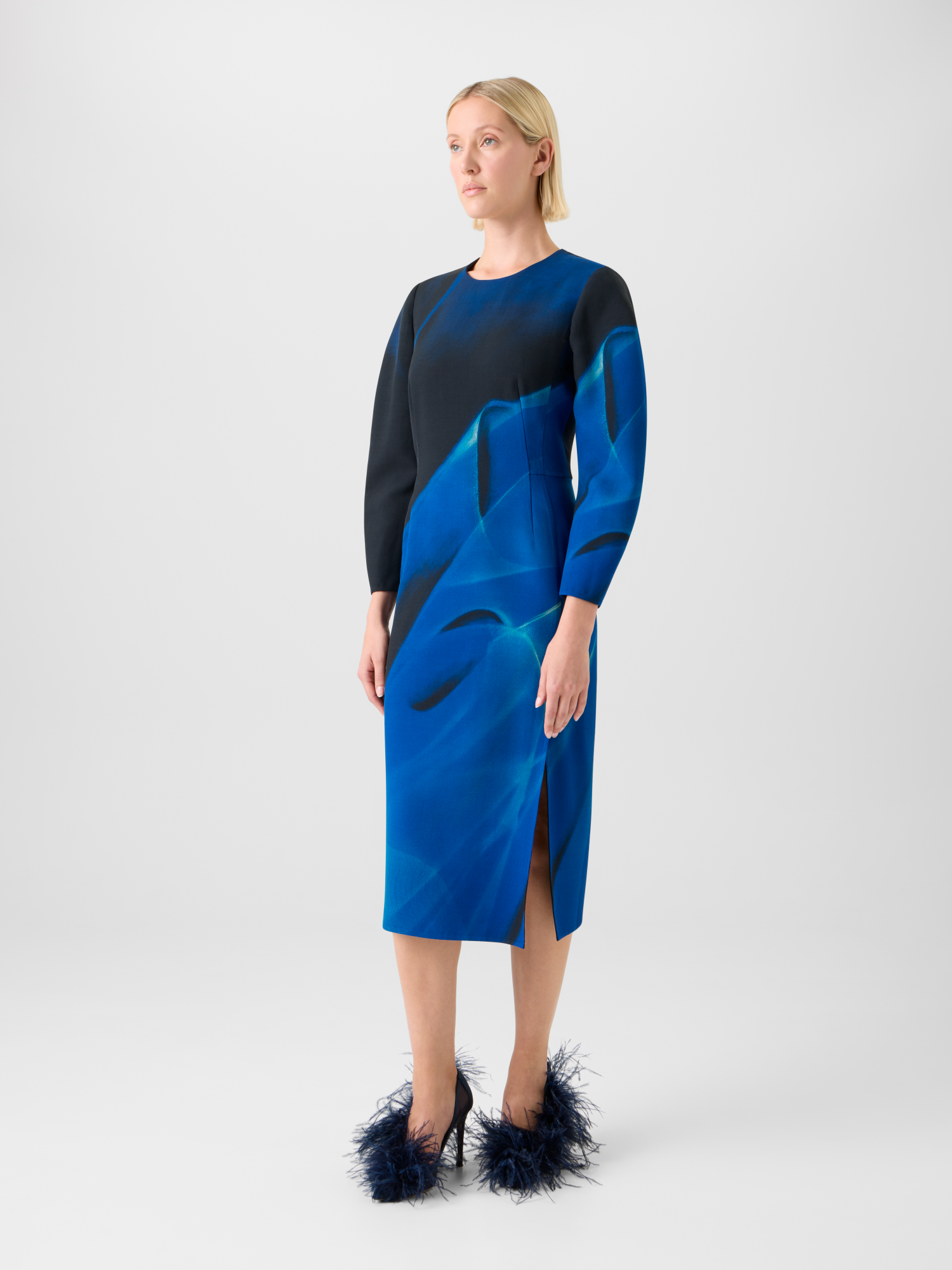 Designer Barrel Sleeve Dress in Alyson's Cyanotype Print - blue - multicolor 